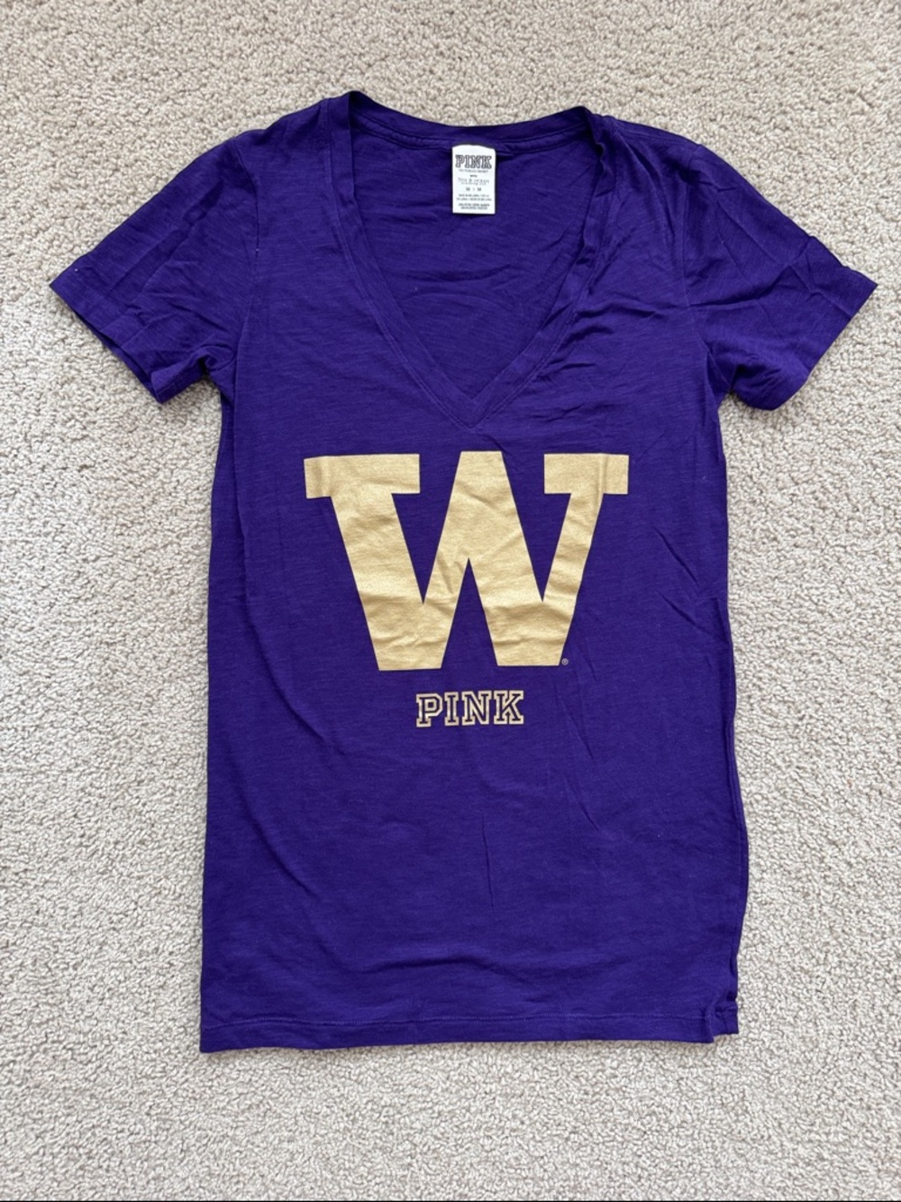 PINK Victoria's Secret Purple University of Washington V‑Neck Tee